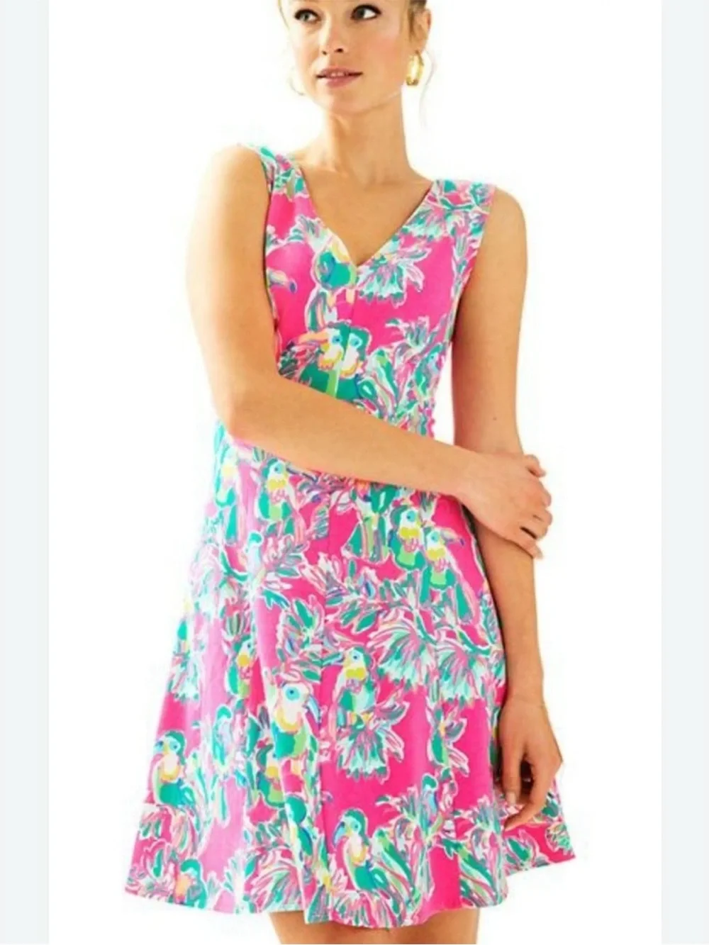 Lilly Pulitzer Dahlia Fit & Flare Dragonfruit Toucan Dress S - Picture 1 of 8